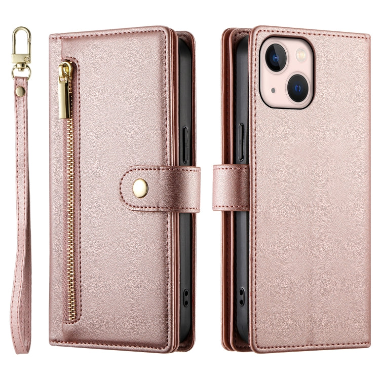 For iPhone 13 mini Nine Card-slot Zipper Wallet Bag Leather Phone Case