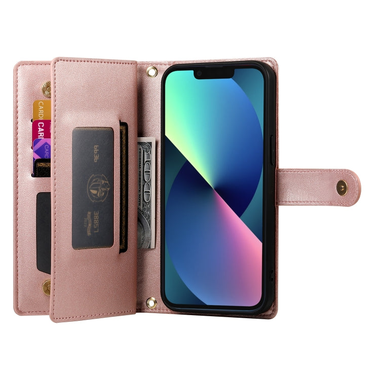 For iPhone 13 mini Nine Card-slot Zipper Wallet Bag Leather Phone Case