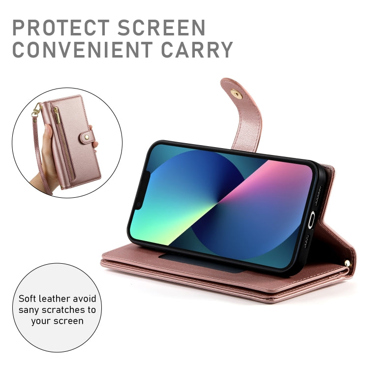 For iPhone 13 mini Nine Card-slot Zipper Wallet Bag Leather Phone Case