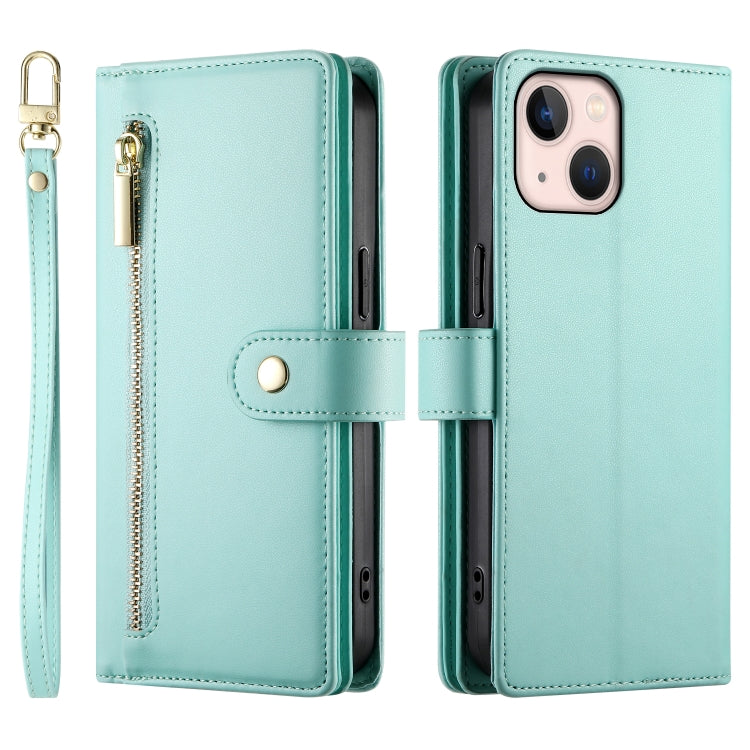 For iPhone 13 mini Nine Card-slot Zipper Wallet Bag Leather Phone Case