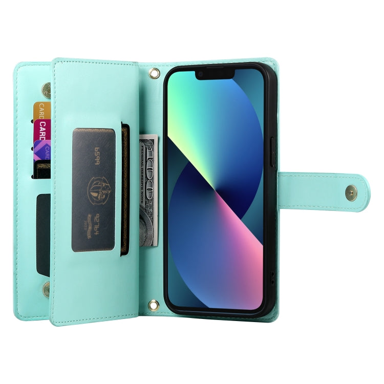 For iPhone 13 mini Nine Card-slot Zipper Wallet Bag Leather Phone Case