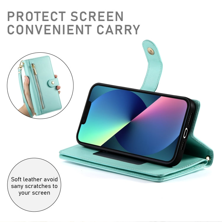 For iPhone 13 mini Nine Card-slot Zipper Wallet Bag Leather Phone Case