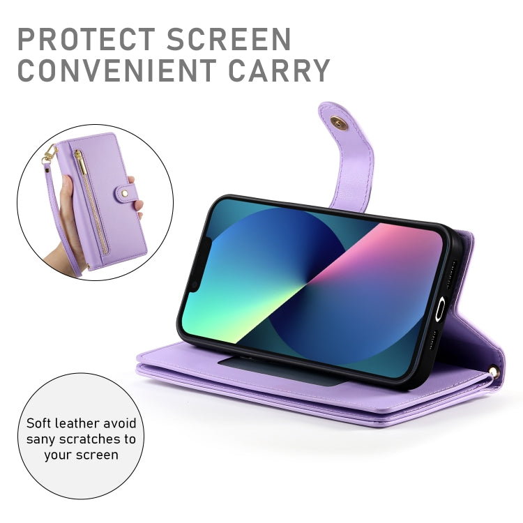 For iPhone 13 mini Nine Card-slot Zipper Wallet Bag Leather Phone Case