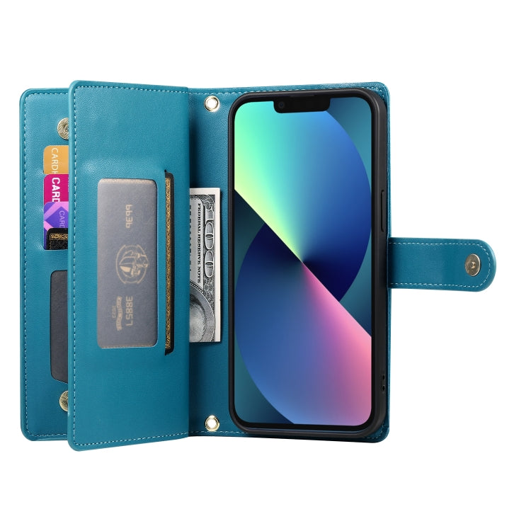 For iPhone 13 mini Nine Card-slot Zipper Wallet Bag Leather Phone Case