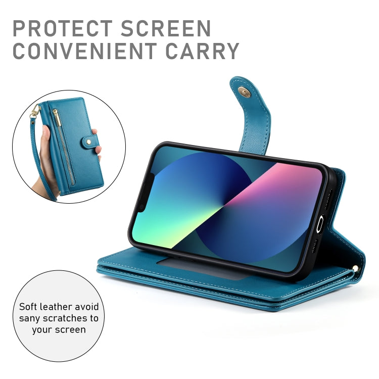 For iPhone 13 mini Nine Card-slot Zipper Wallet Bag Leather Phone Case