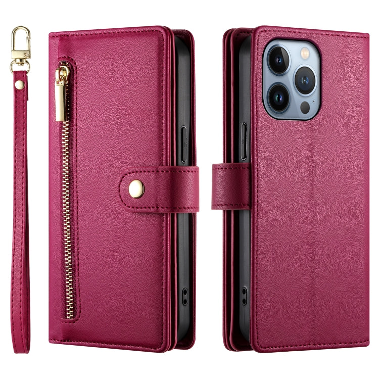 For iPhone 13 Pro Nine Card-slot Zipper Wallet Bag Leather Phone Case
