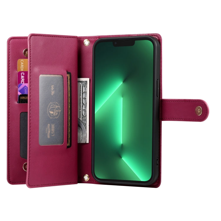 For iPhone 13 Pro Nine Card-slot Zipper Wallet Bag Leather Phone Case