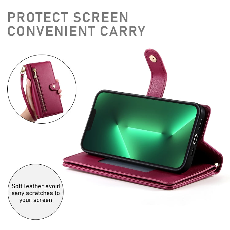 For iPhone 13 Pro Nine Card-slot Zipper Wallet Bag Leather Phone Case