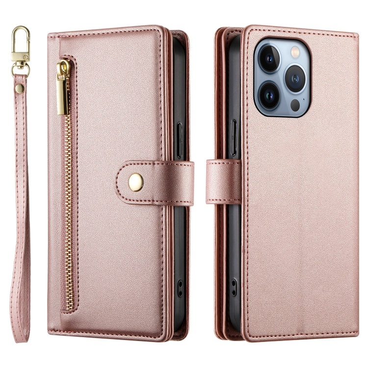 For iPhone 13 Pro Nine Card-slot Zipper Wallet Bag Leather Phone Case