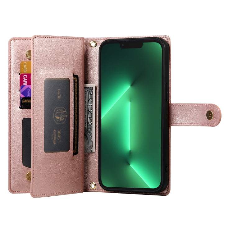 For iPhone 13 Pro Nine Card-slot Zipper Wallet Bag Leather Phone Case