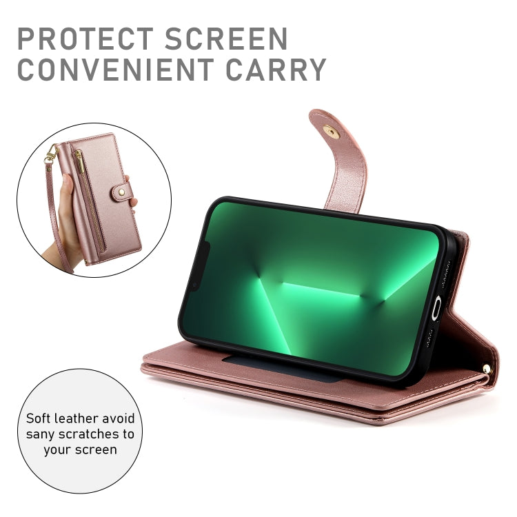 For iPhone 13 Pro Nine Card-slot Zipper Wallet Bag Leather Phone Case