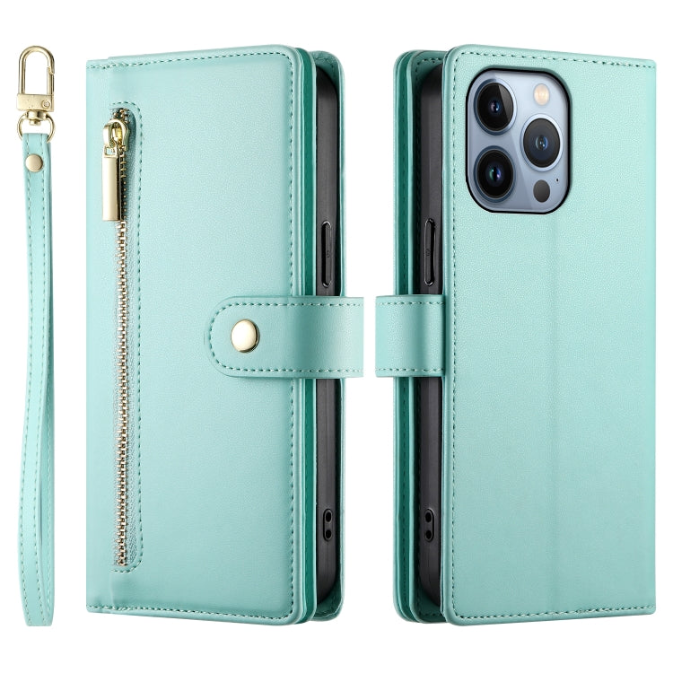 For iPhone 13 Pro Nine Card-slot Zipper Wallet Bag Leather Phone Case