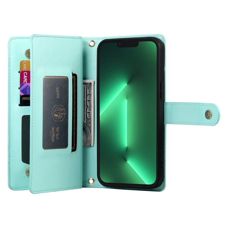 For iPhone 13 Pro Nine Card-slot Zipper Wallet Bag Leather Phone Case