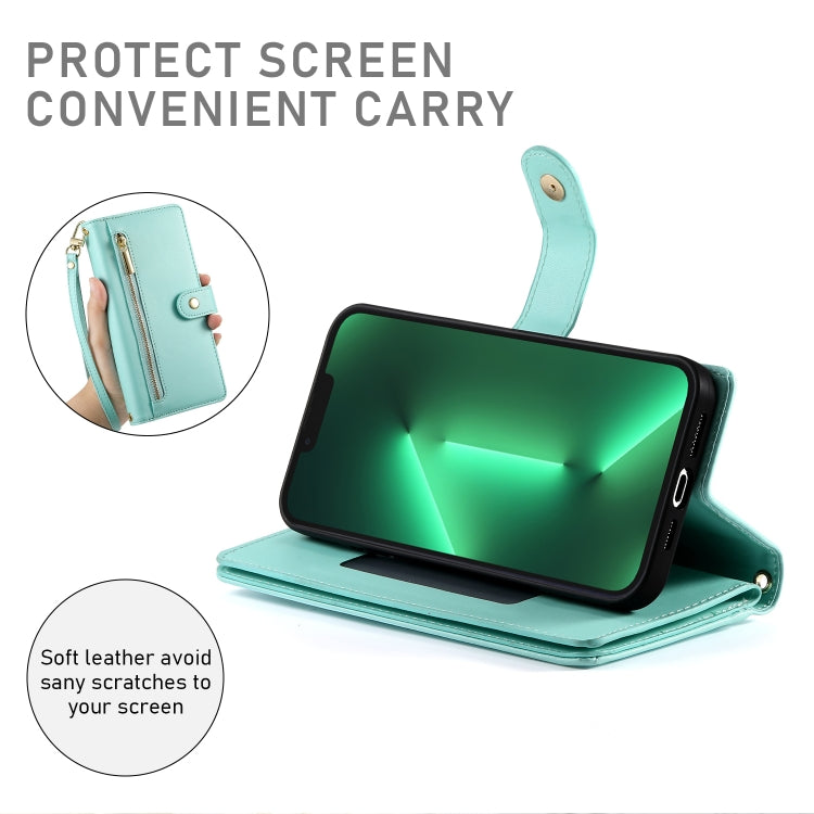 For iPhone 13 Pro Nine Card-slot Zipper Wallet Bag Leather Phone Case