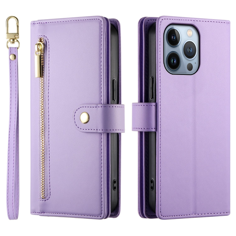 For iPhone 13 Pro Nine Card-slot Zipper Wallet Bag Leather Phone Case