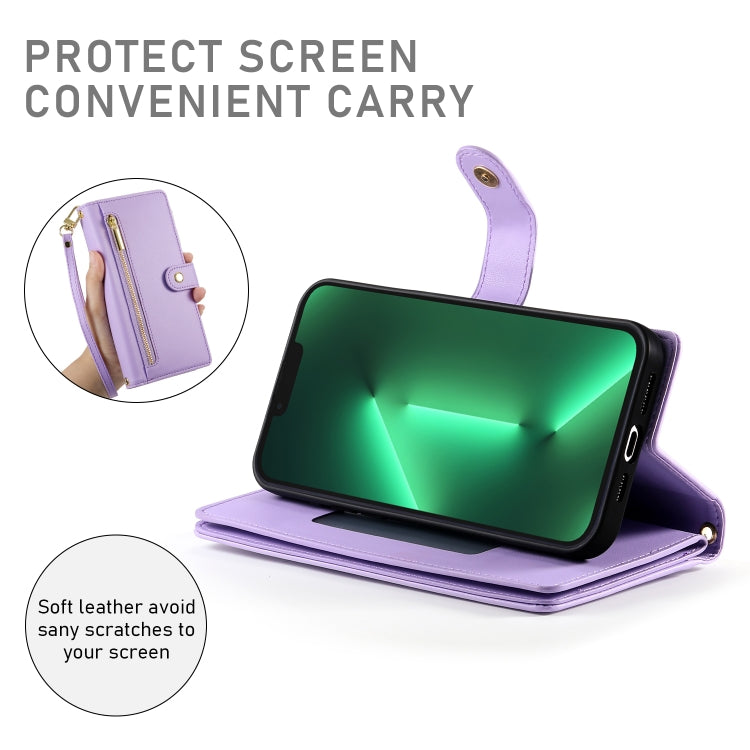 For iPhone 13 Pro Nine Card-slot Zipper Wallet Bag Leather Phone Case