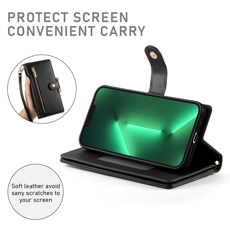 For iPhone 13 Pro Nine Card-slot Zipper Wallet Bag Leather Phone Case