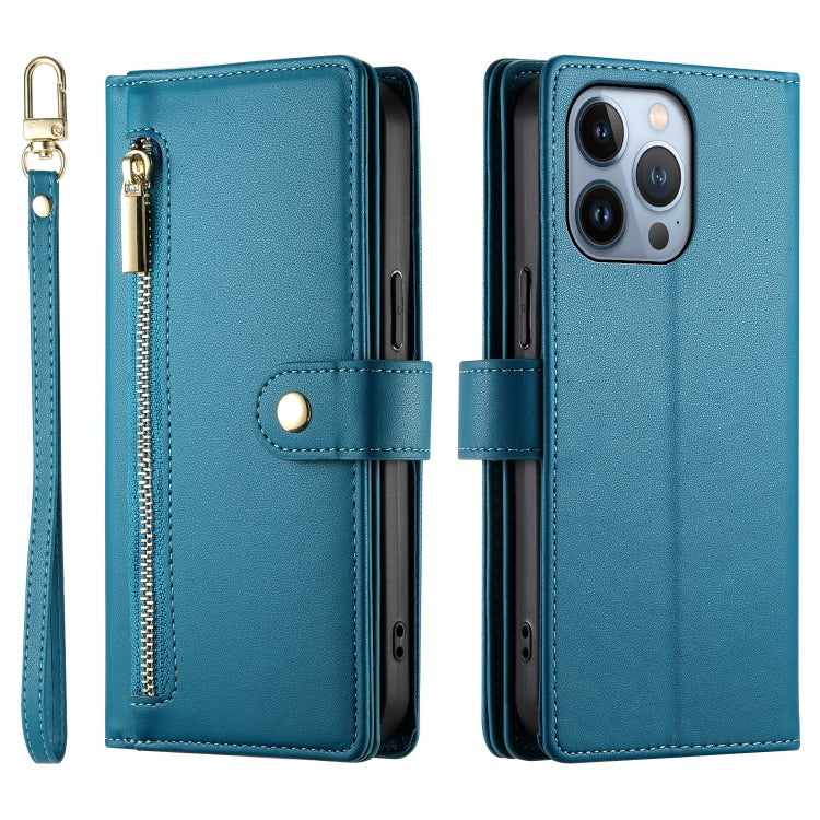 For iPhone 13 Pro Nine Card-slot Zipper Wallet Bag Leather Phone Case