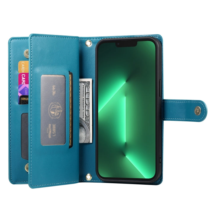 For iPhone 13 Pro Nine Card-slot Zipper Wallet Bag Leather Phone Case