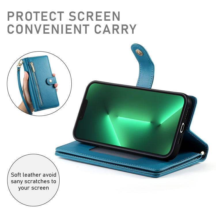 For iPhone 13 Pro Nine Card-slot Zipper Wallet Bag Leather Phone Case