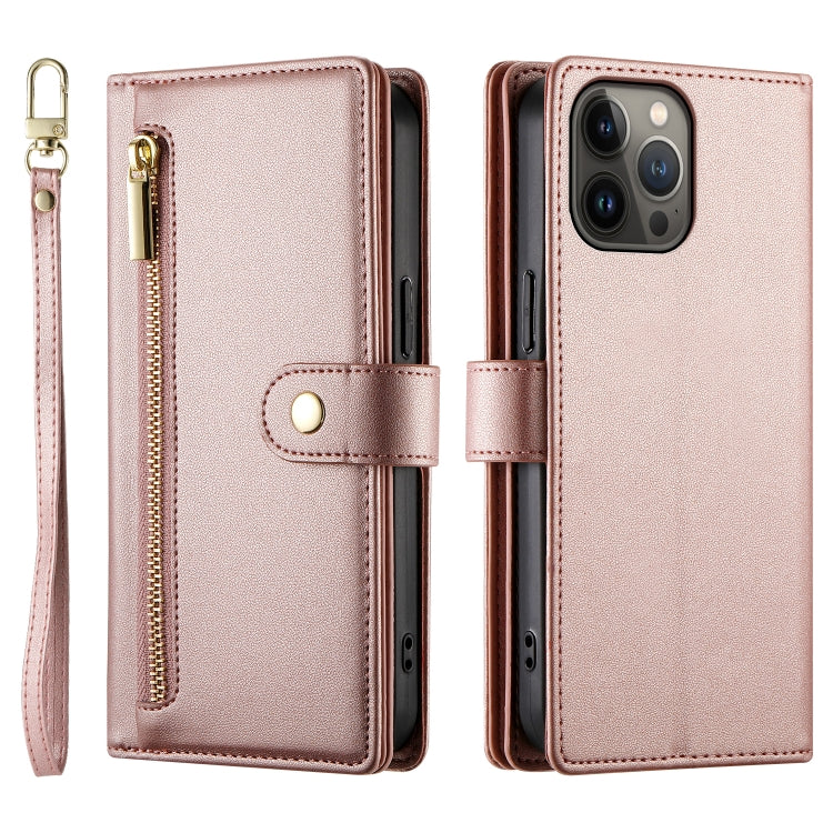 For iPhone 13 Pro Max Nine Card-slot Zipper Wallet Bag Leather Phone Case