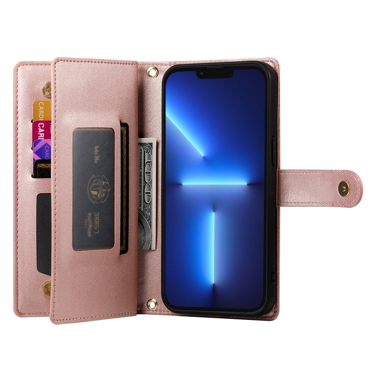 For iPhone 13 Pro Max Nine Card-slot Zipper Wallet Bag Leather Phone Case