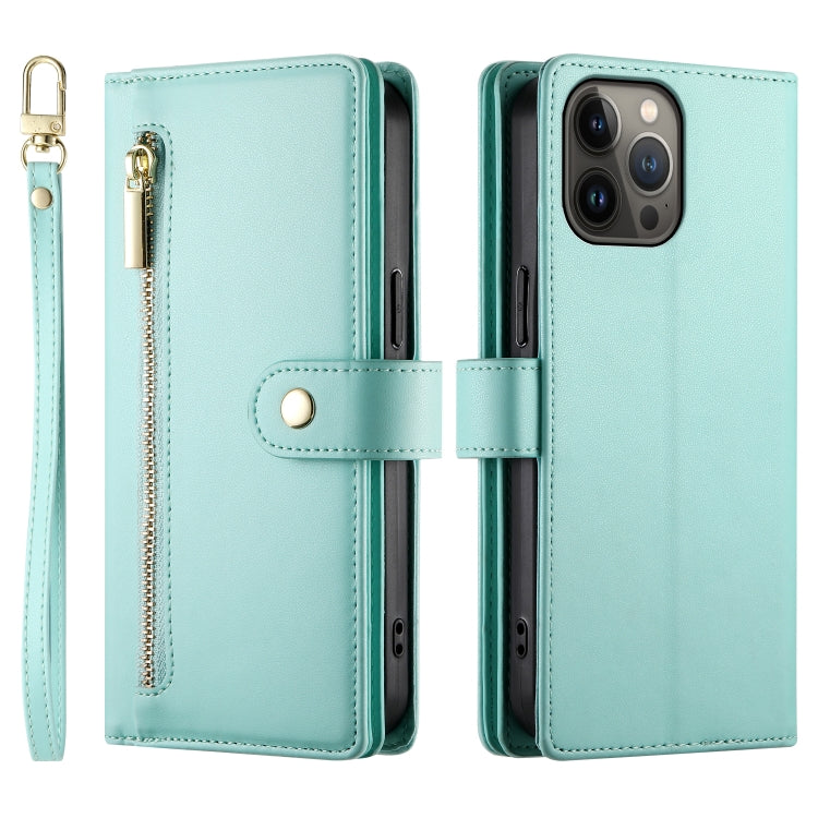 For iPhone 13 Pro Max Nine Card-slot Zipper Wallet Bag Leather Phone Case