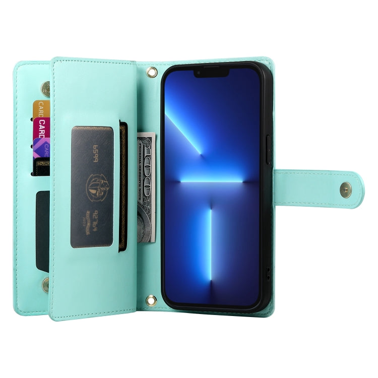 For iPhone 13 Pro Max Nine Card-slot Zipper Wallet Bag Leather Phone Case