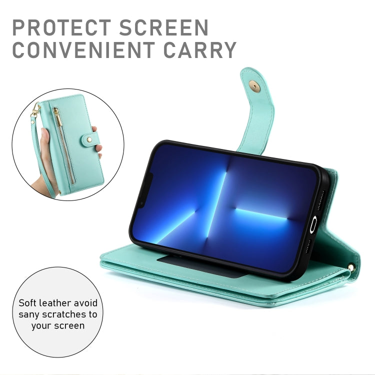 For iPhone 13 Pro Max Nine Card-slot Zipper Wallet Bag Leather Phone Case