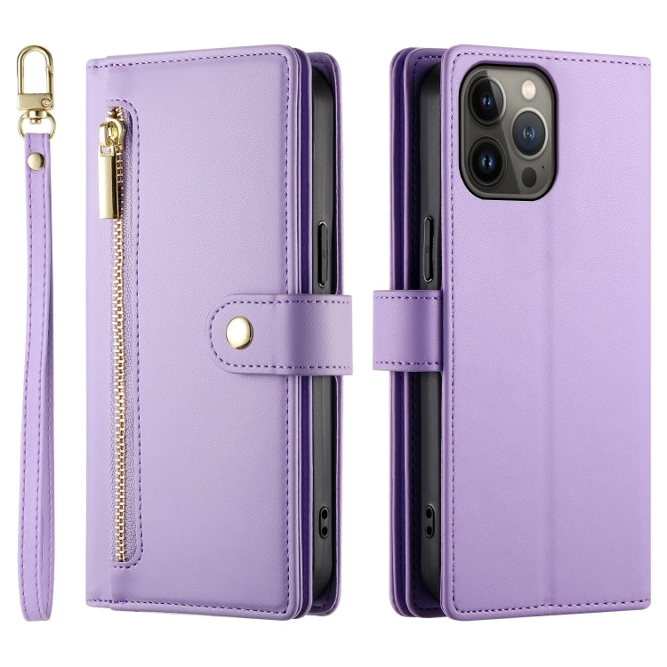 For iPhone 13 Pro Max Nine Card-slot Zipper Wallet Bag Leather Phone Case