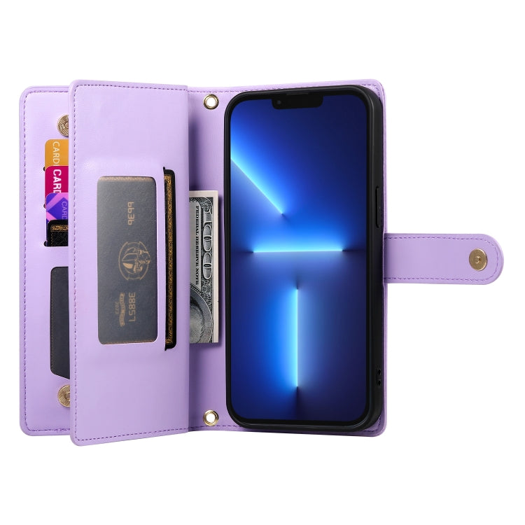 For iPhone 13 Pro Max Nine Card-slot Zipper Wallet Bag Leather Phone Case