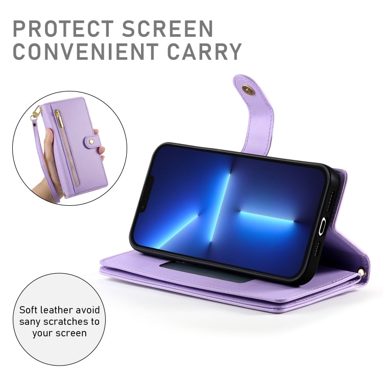For iPhone 13 Pro Max Nine Card-slot Zipper Wallet Bag Leather Phone Case