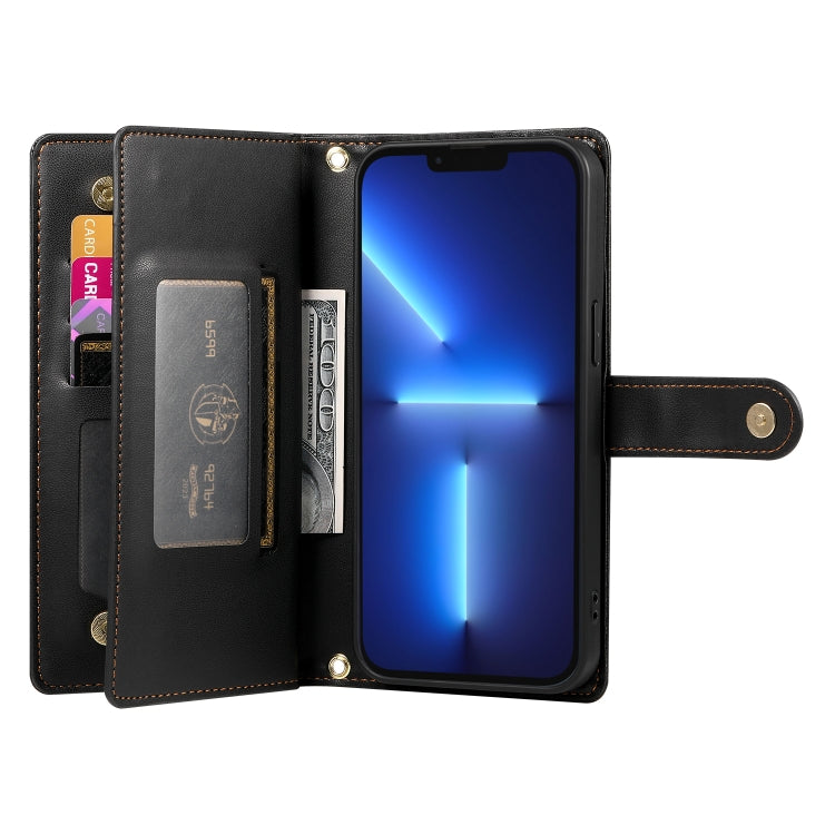 For iPhone 13 Pro Max Nine Card-slot Zipper Wallet Bag Leather Phone Case