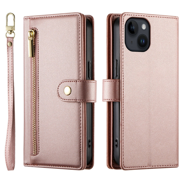 For iPhone 14 Nine Card-slot Zipper Wallet Bag Leather Phone Case