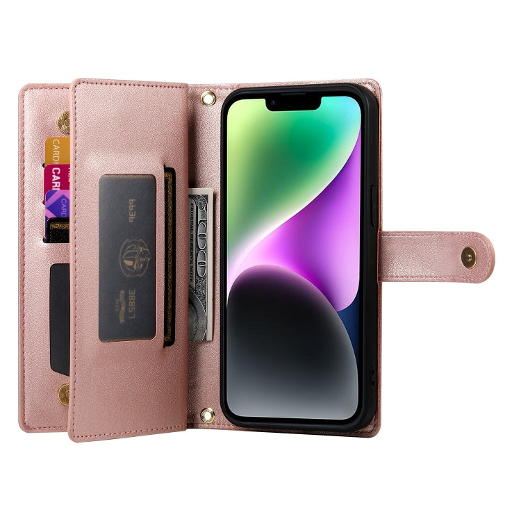 For iPhone 14 Nine Card-slot Zipper Wallet Bag Leather Phone Case