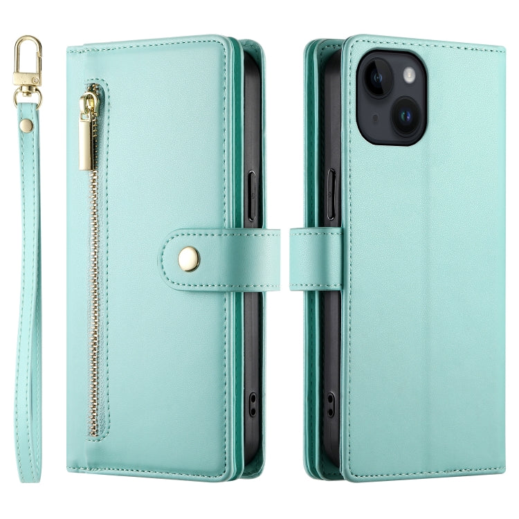 For iPhone 14 Nine Card-slot Zipper Wallet Bag Leather Phone Case