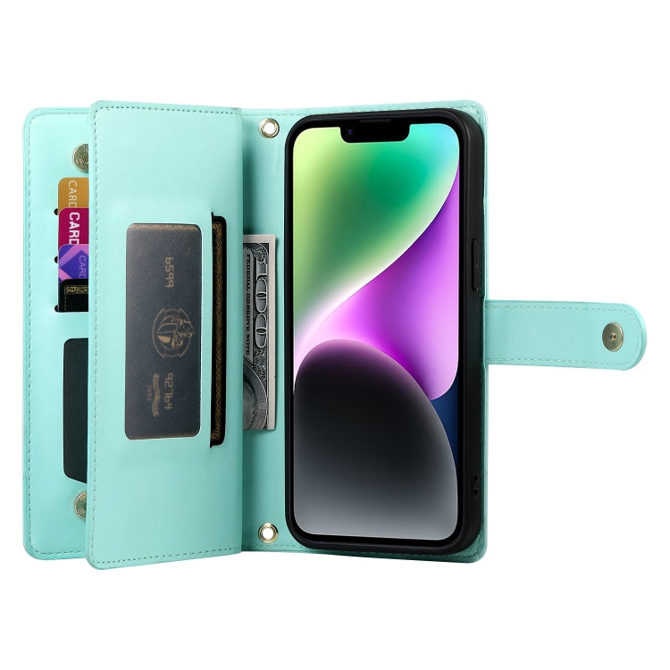 For iPhone 14 Nine Card-slot Zipper Wallet Bag Leather Phone Case