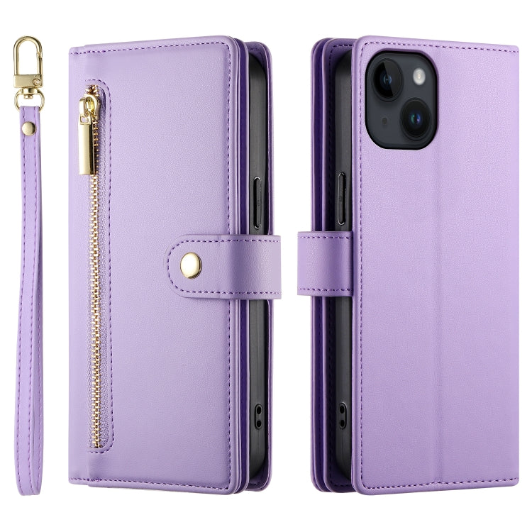For iPhone 14 Nine Card-slot Zipper Wallet Bag Leather Phone Case