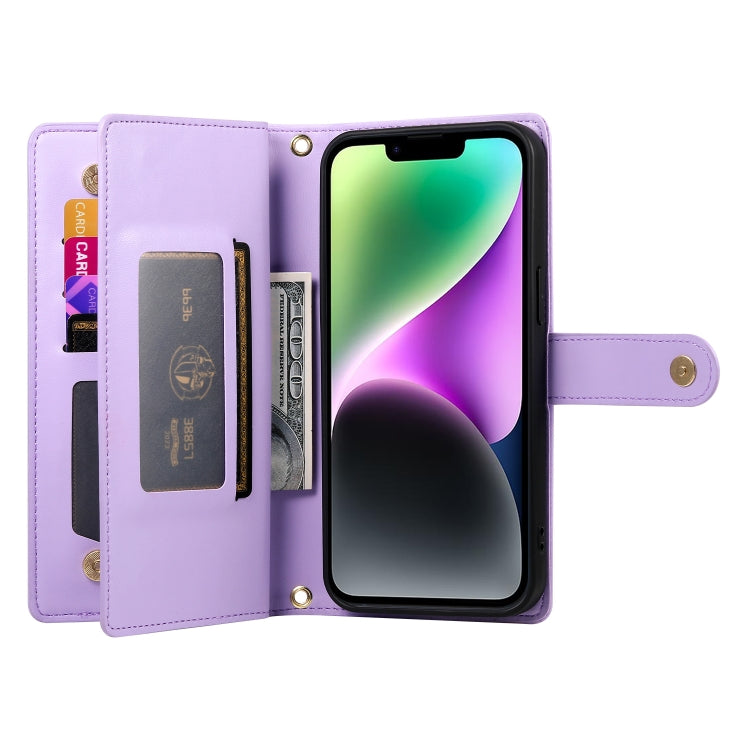 For iPhone 14 Nine Card-slot Zipper Wallet Bag Leather Phone Case