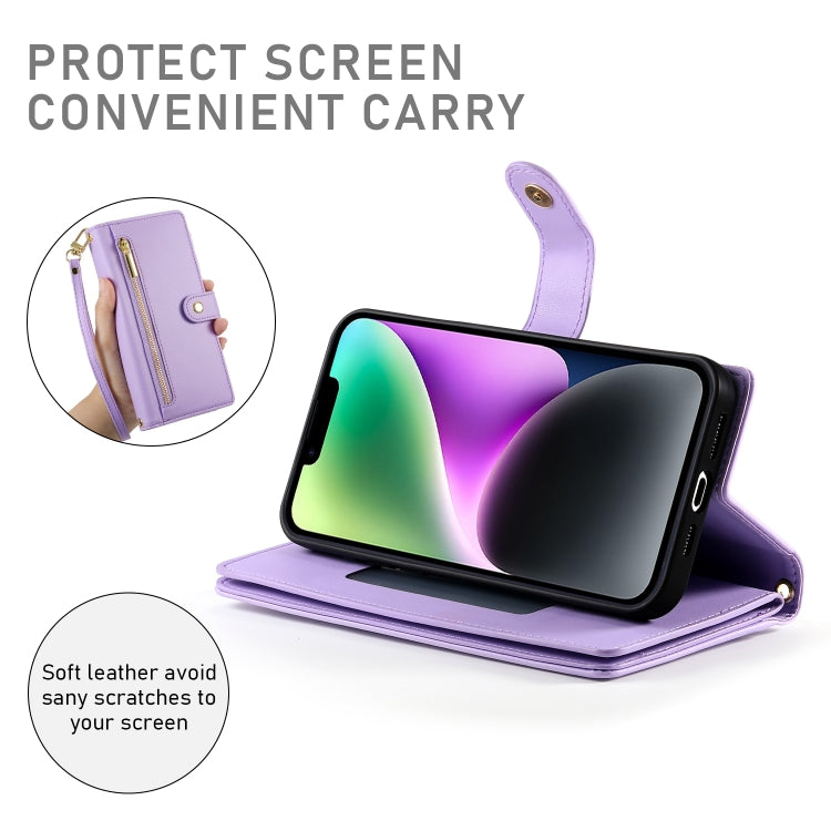 For iPhone 14 Nine Card-slot Zipper Wallet Bag Leather Phone Case