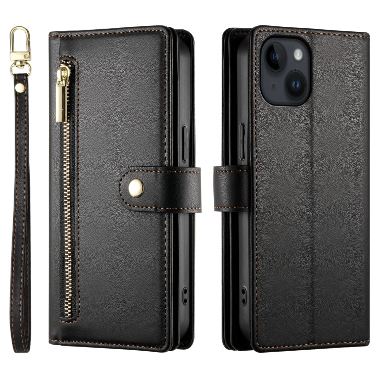 For iPhone 14 Nine Card-slot Zipper Wallet Bag Leather Phone Case