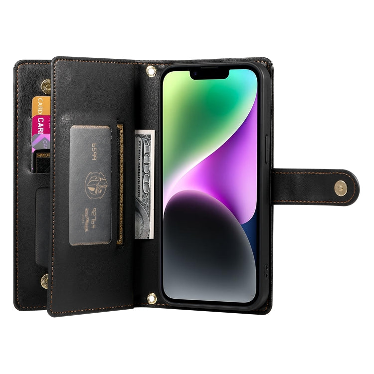 For iPhone 14 Nine Card-slot Zipper Wallet Bag Leather Phone Case