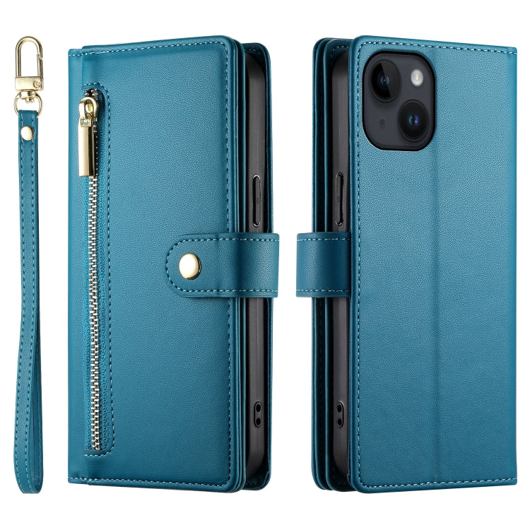 For iPhone 14 Nine Card-slot Zipper Wallet Bag Leather Phone Case