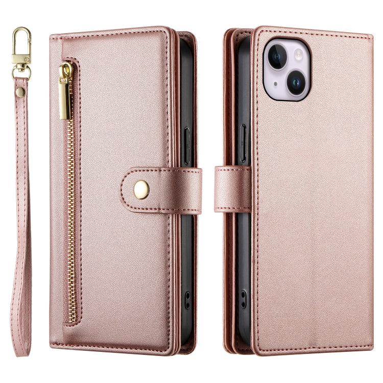 For iPhone 14 Plus Nine Card-slot Zipper Wallet Bag Leather Phone Case