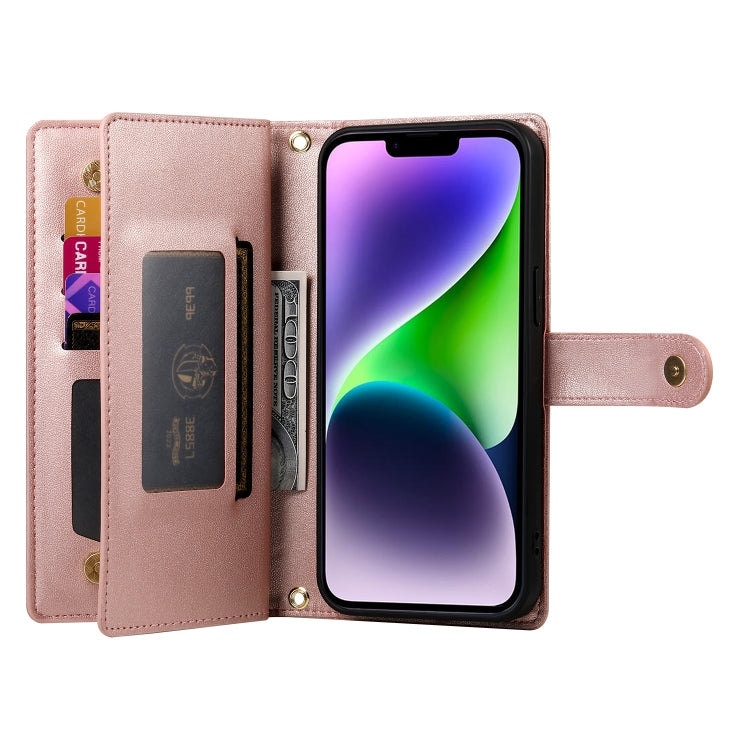For iPhone 14 Plus Nine Card-slot Zipper Wallet Bag Leather Phone Case