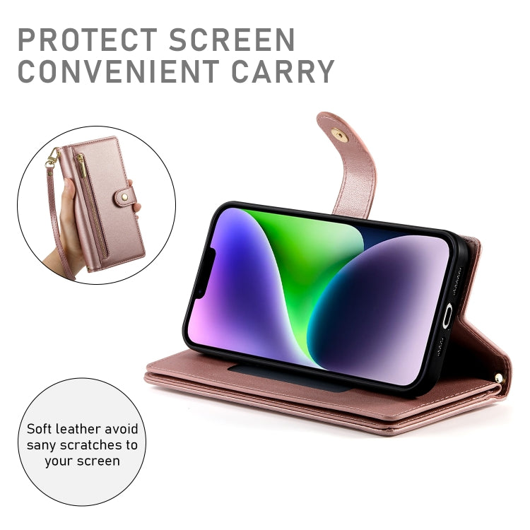 For iPhone 14 Plus Nine Card-slot Zipper Wallet Bag Leather Phone Case