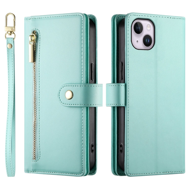For iPhone 14 Plus Nine Card-slot Zipper Wallet Bag Leather Phone Case