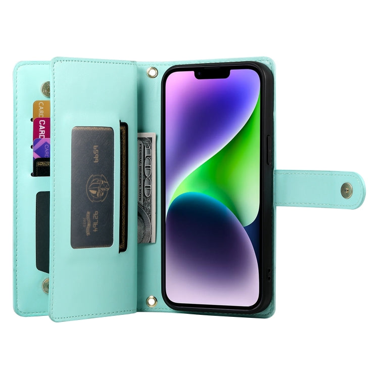 For iPhone 14 Plus Nine Card-slot Zipper Wallet Bag Leather Phone Case