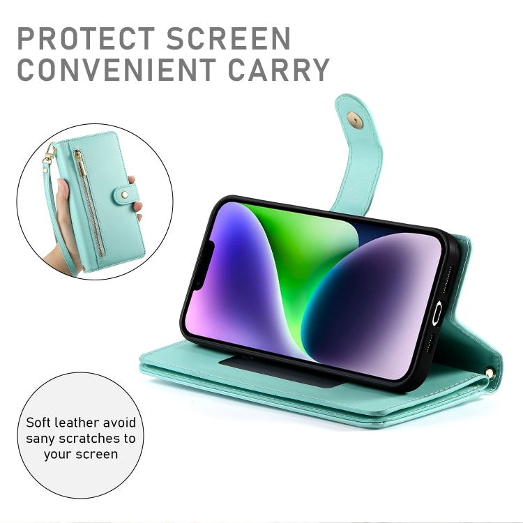 For iPhone 14 Plus Nine Card-slot Zipper Wallet Bag Leather Phone Case