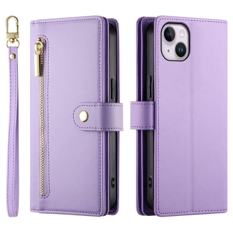 For iPhone 14 Plus Nine Card-slot Zipper Wallet Bag Leather Phone Case